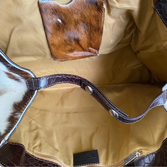 Maurizio Taiuti Cowhide Tote in White and Brown with Dark Brown Trim - Picture 11 of 13